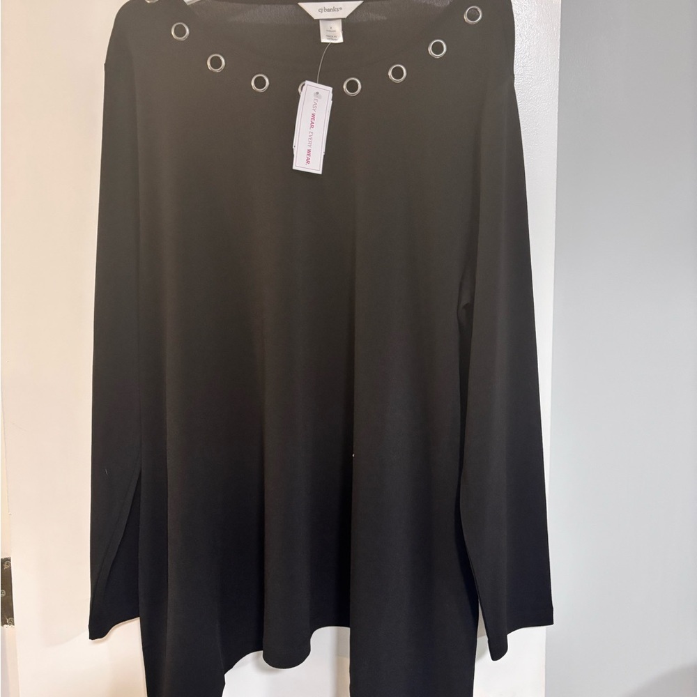 CJ Banks Black Grommet Detail Blouse